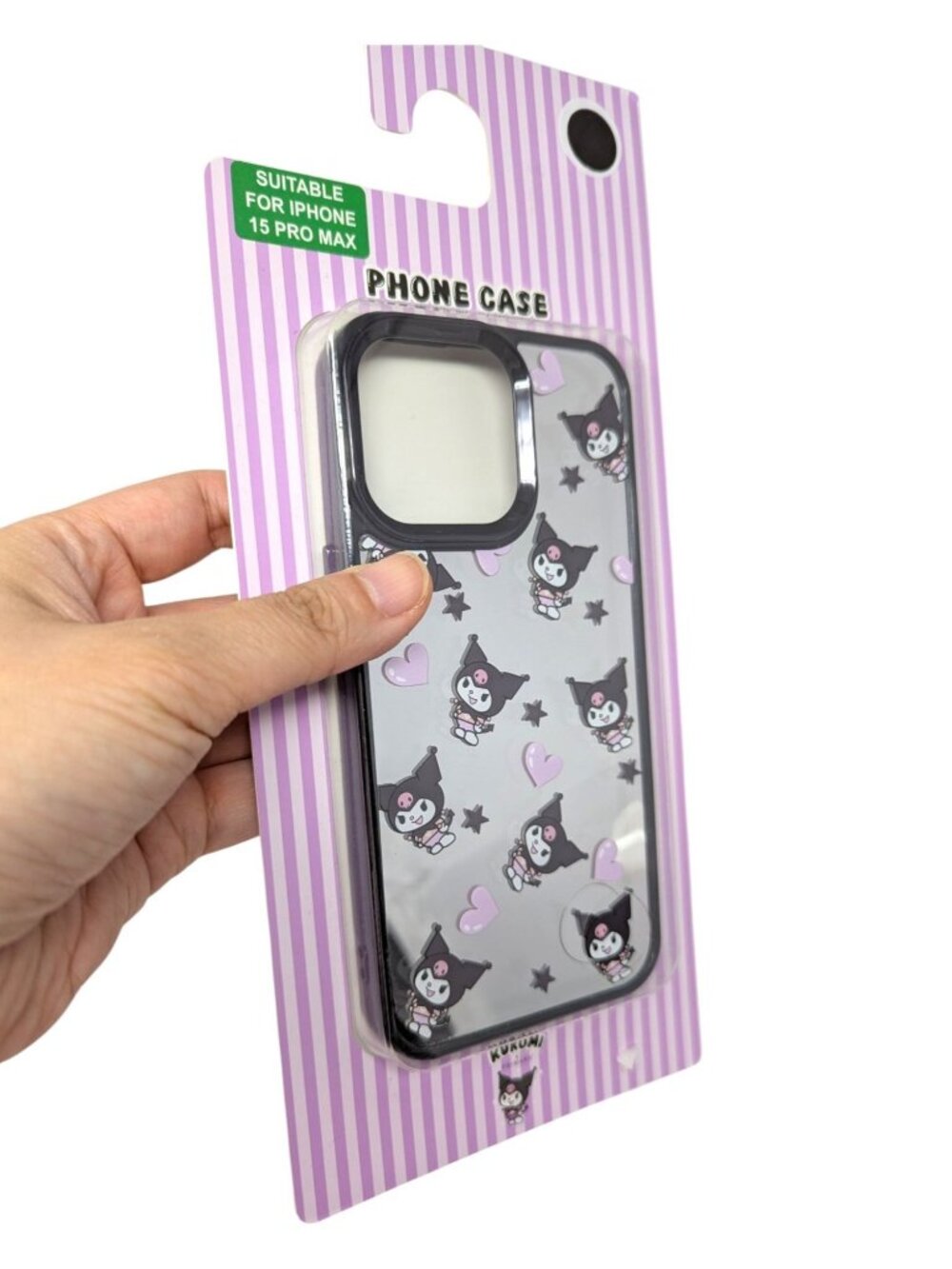 Sanrio License Kuromi Purple Hearts Mirror iPhone 15 Pro Max Hard Phone Case